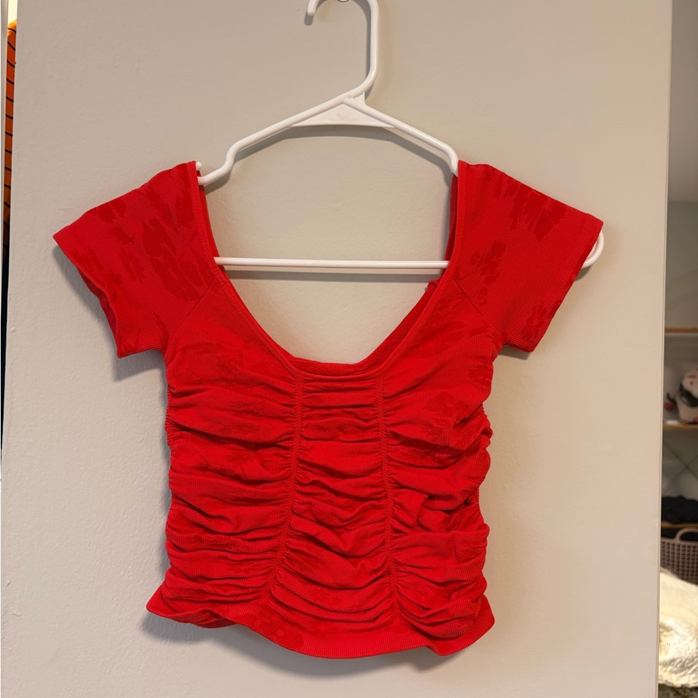 Free People Red Ruched Scoop Crop Top